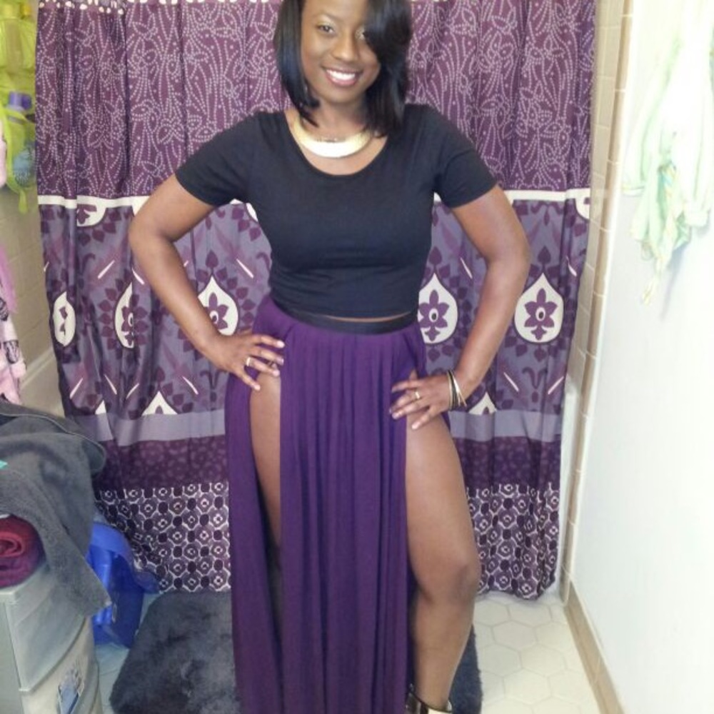 Purple double split maxi skirt